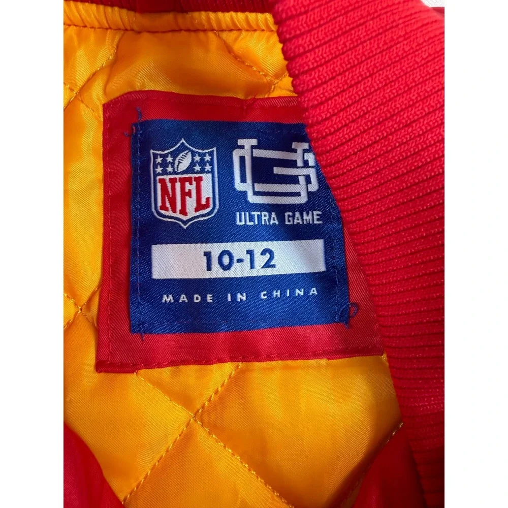 Ultra Game NFL Kansas City Chief Youth Red Vtg Style Varsity Bomber Jacket 10-12